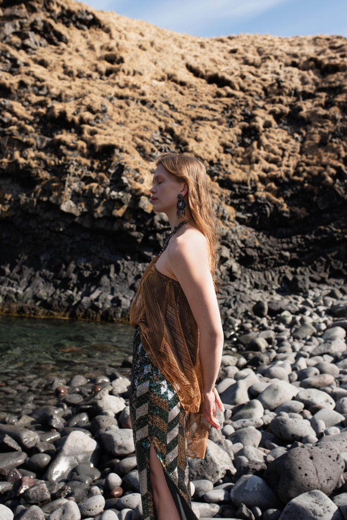 DRAPE & CHAIN LAMÉ TOP - dash and dot dash and dot