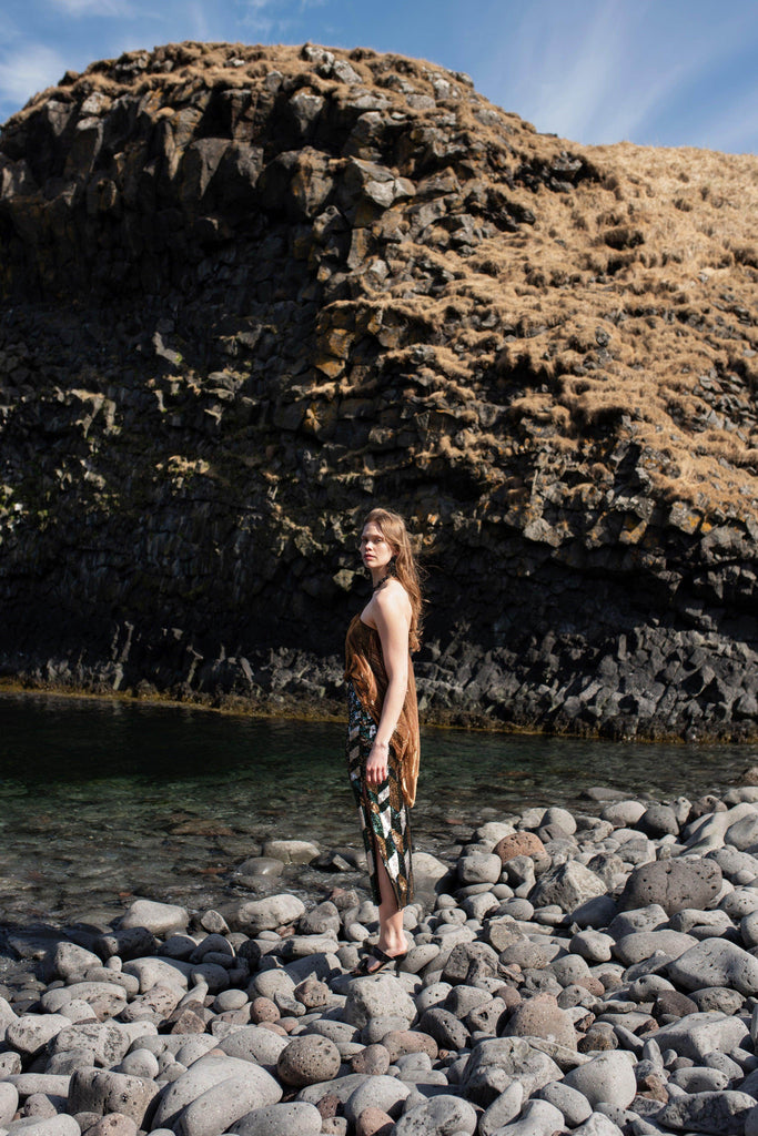 DRAPE & CHAIN LAMÉ TOP - dash and dot dash and dot