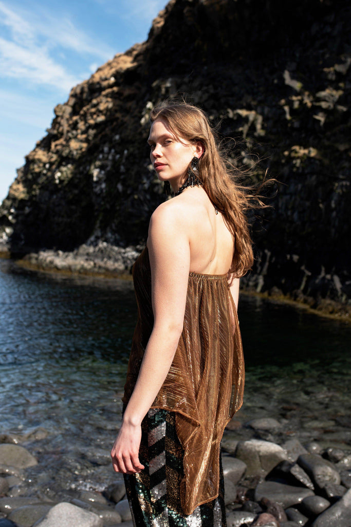 DRAPE & CHAIN LAMÉ TOP - dash and dot dash and dot