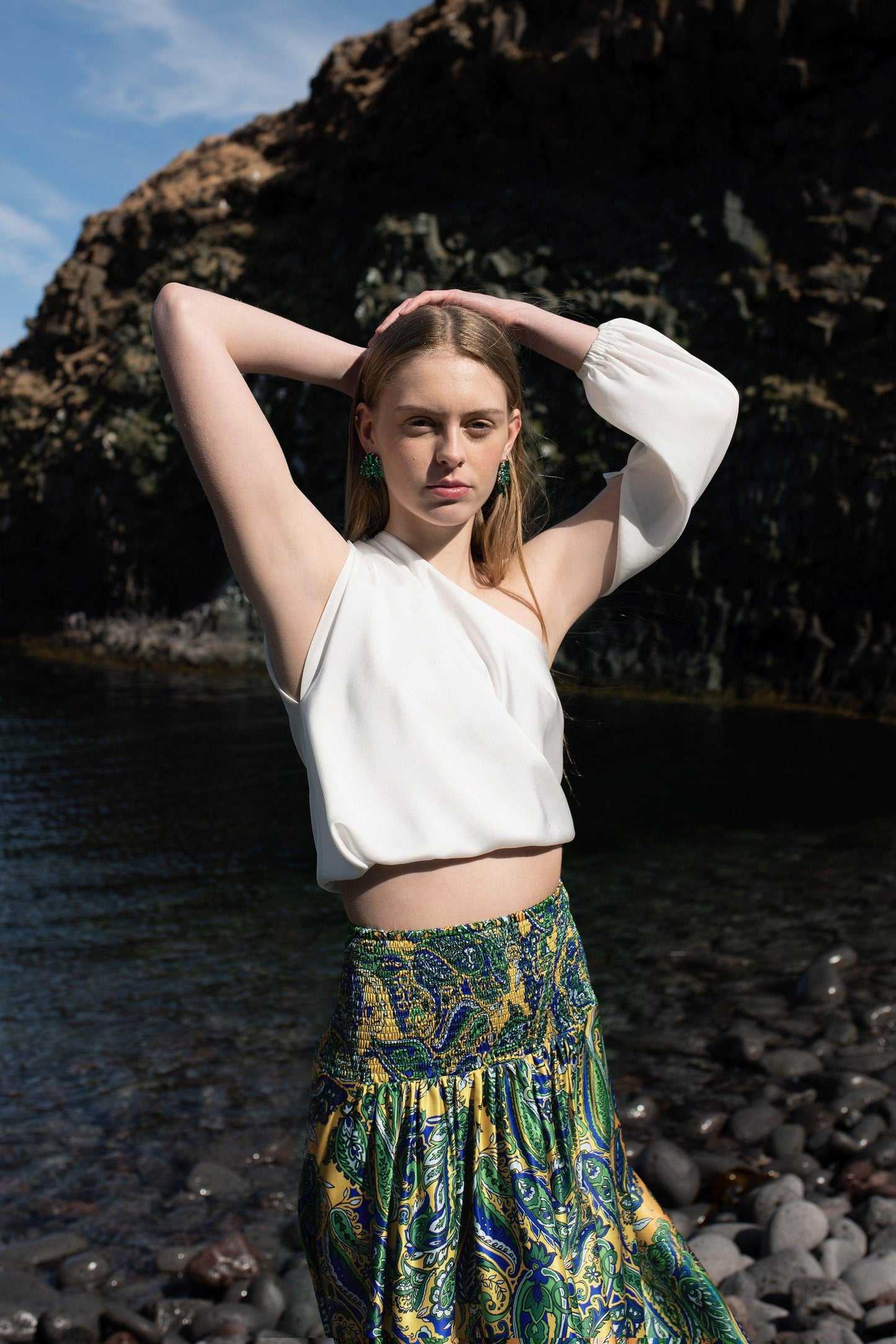 IVORY DRAPED SLEEVE TOP - dash and dot
