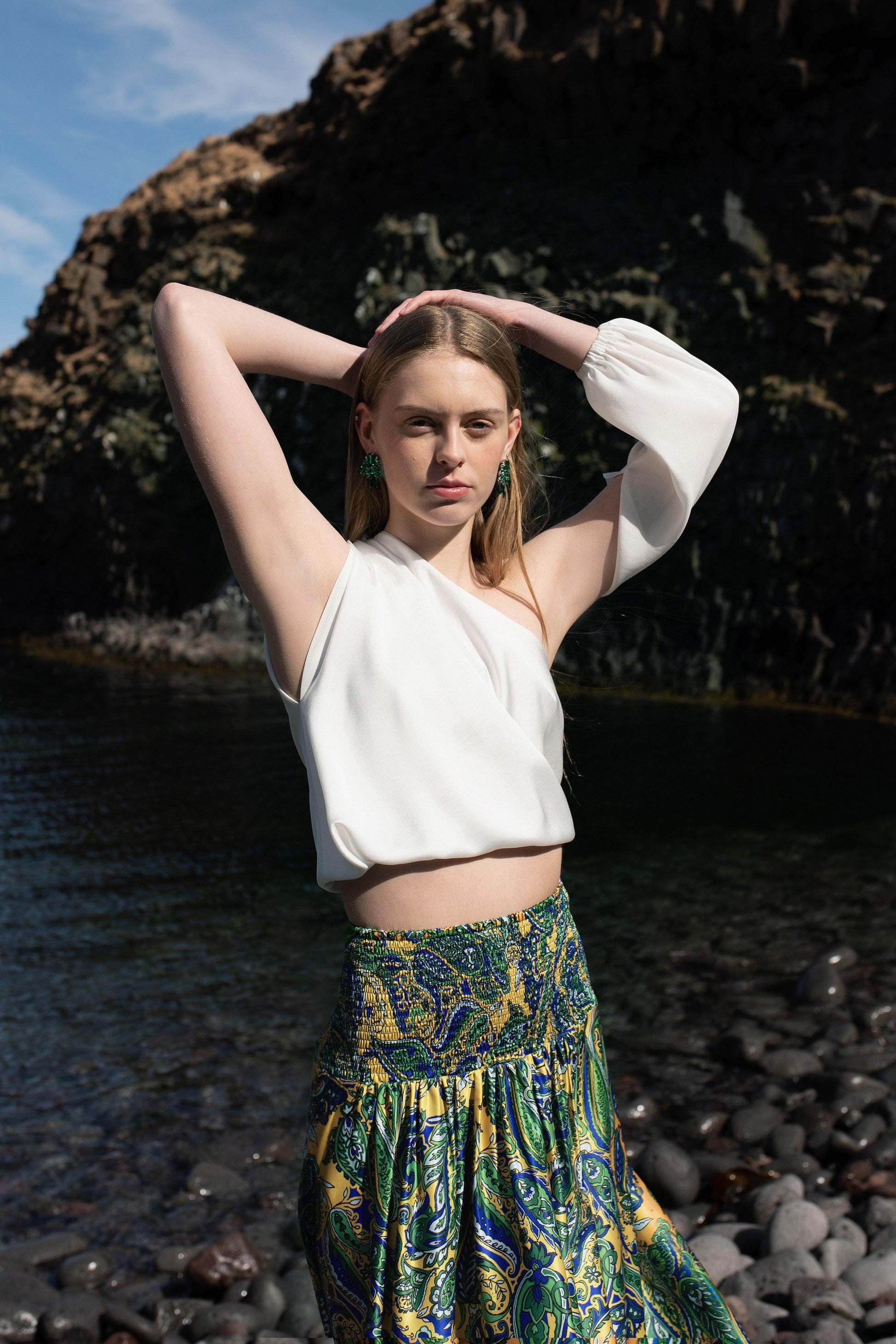 IVORY DRAPED SLEEVE TOP - dash and dot