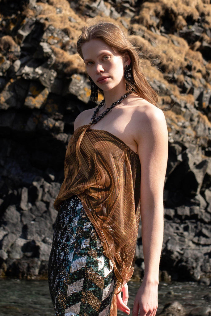 DRAPE & CHAIN LAMÉ TOP - dash and dot dash and dot