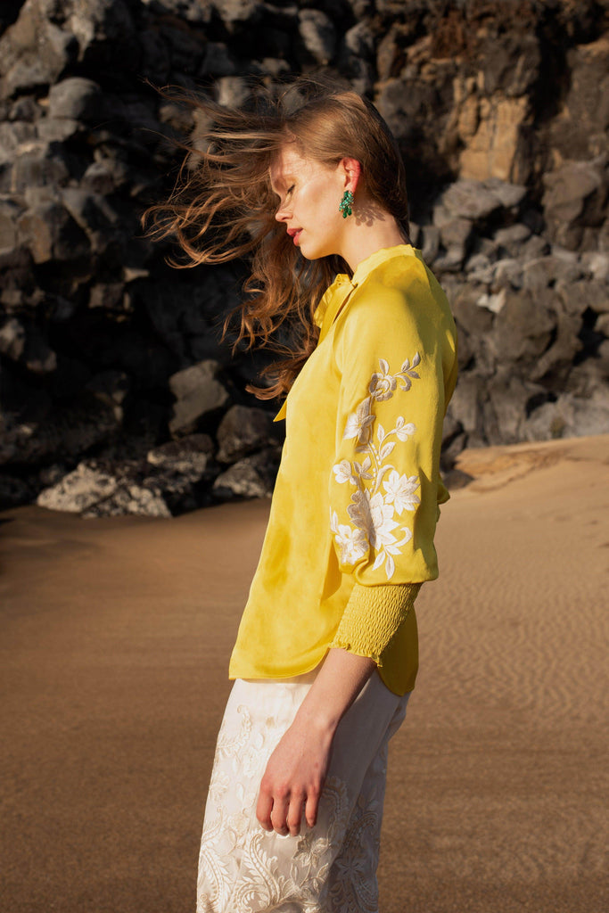 EMBROIDERED YELLOW PEASANT TOP - dash and dot dash and dot