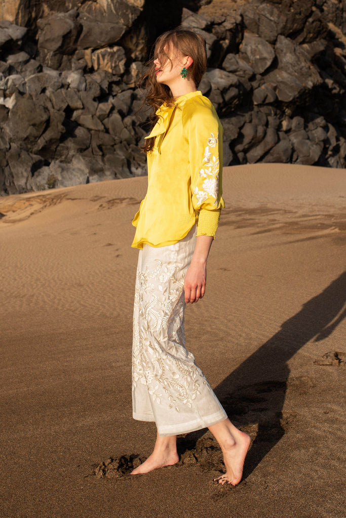 EMBROIDERED YELLOW PEASANT TOP - dash and dot dash and dot