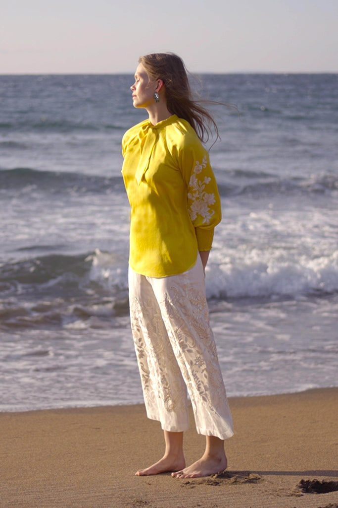 EMBROIDERED YELLOW PEASANT TOP - dash and dot dash and dot