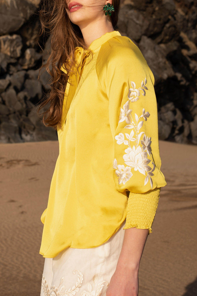EMBROIDERED YELLOW PEASANT TOP - dash and dot dash and dot