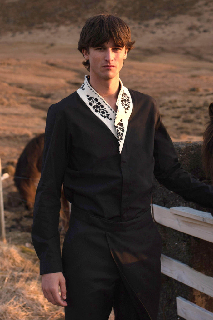 CONTRAST RIB SHAWL COLLAR SHIRT - dash and dot dash and dot