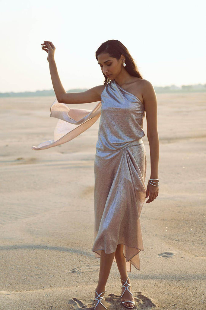 SHIMMER DRAPED SCARF TOP - dash and dot dash and dot