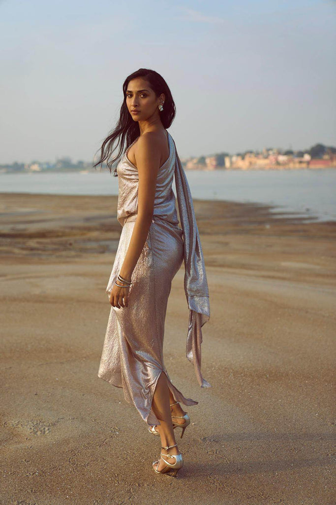 SHIMMER DRAPED SKIRT SET - dash and dot dash and dot