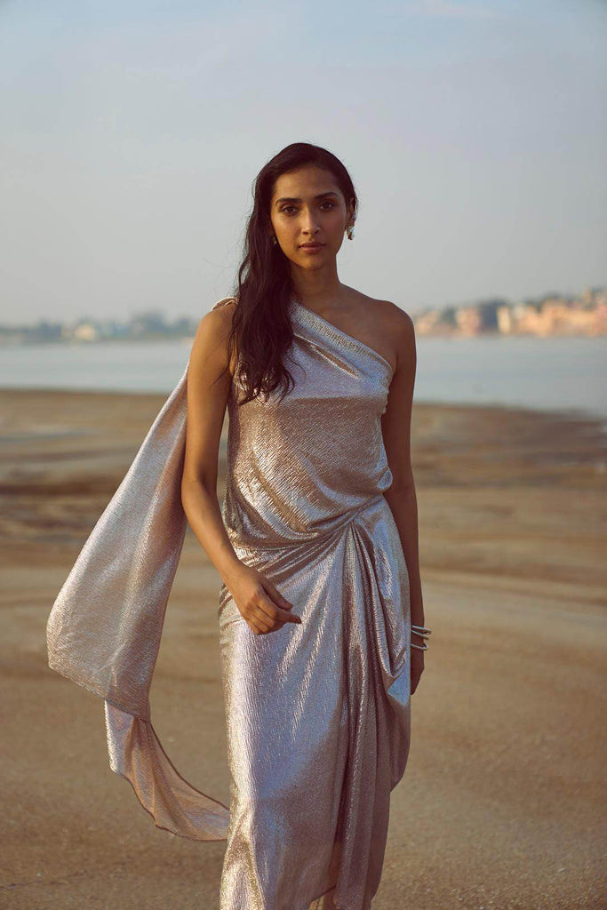 SHIMMER DRAPED SCARF TOP - dash and dot dash and dot