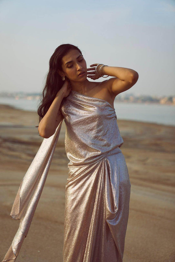 SHIMMER DRAPED SCARF TOP - dash and dot dash and dot