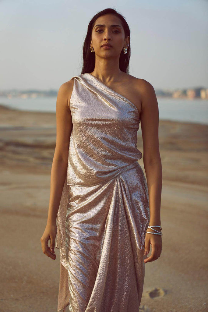SHIMMER DRAPED SCARF TOP - dash and dot dash and dot