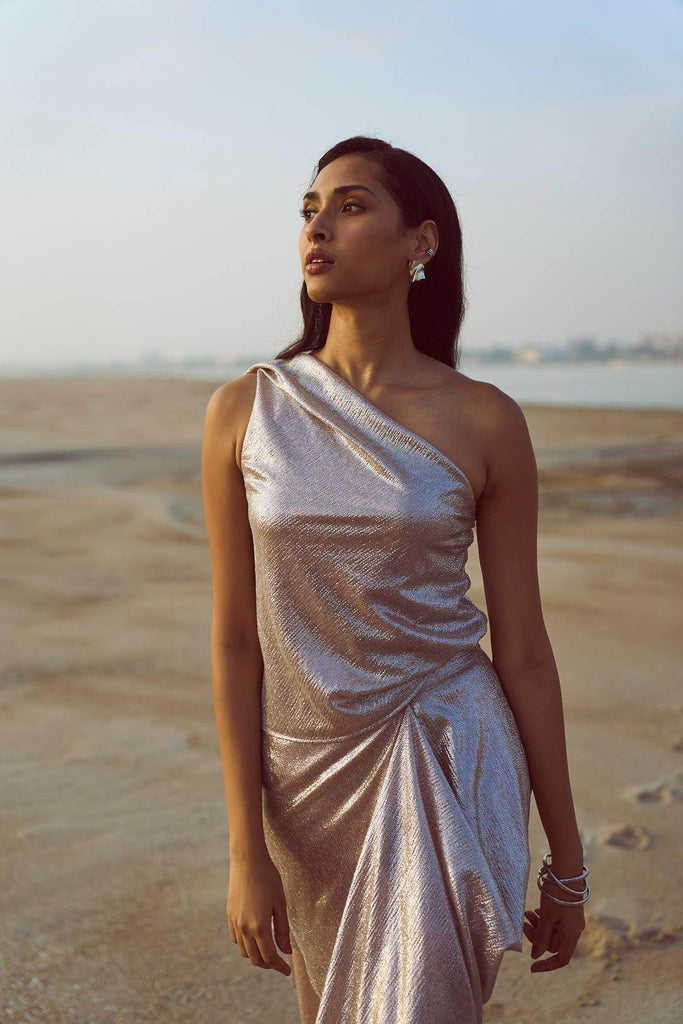 SHIMMER DRAPED SCARF TOP - dash and dot dash and dot