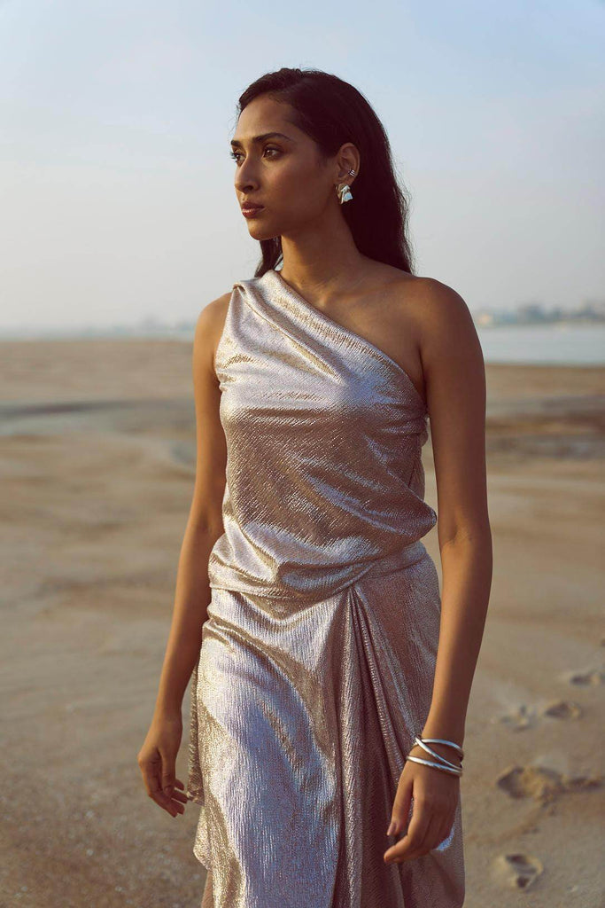 SHIMMER DRAPED SCARF TOP - dash and dot dash and dot