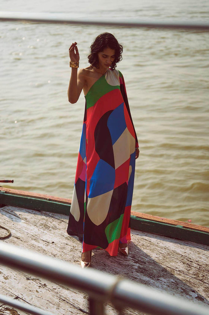 ABSTRACT SINGLE SLEEVE GOWN - dash and dot dash and dot