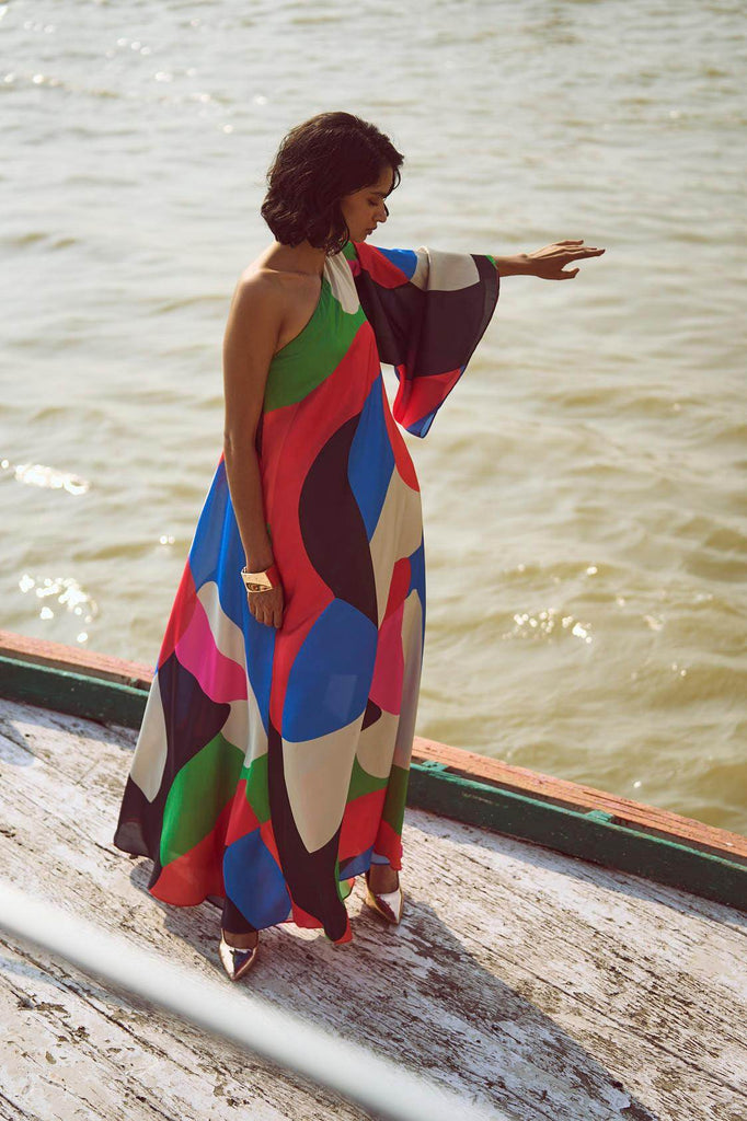 ABSTRACT SINGLE SLEEVE GOWN - dash and dot dash and dot