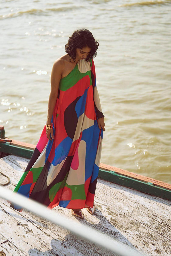 ABSTRACT SINGLE SLEEVE GOWN - dash and dot dash and dot