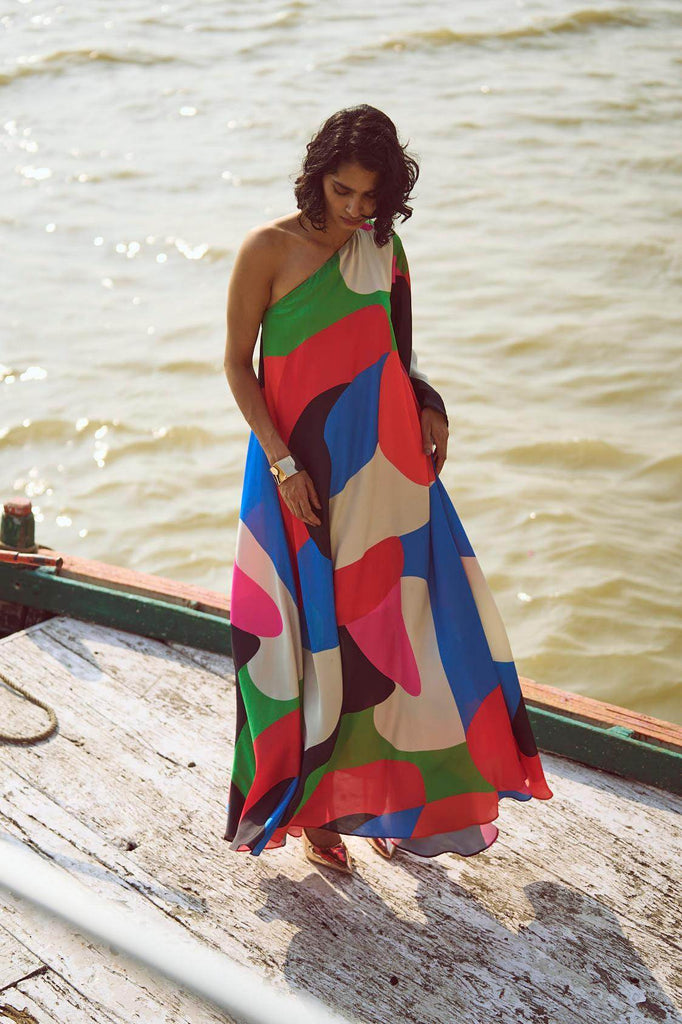 ABSTRACT SINGLE SLEEVE GOWN - dash and dot dash and dot