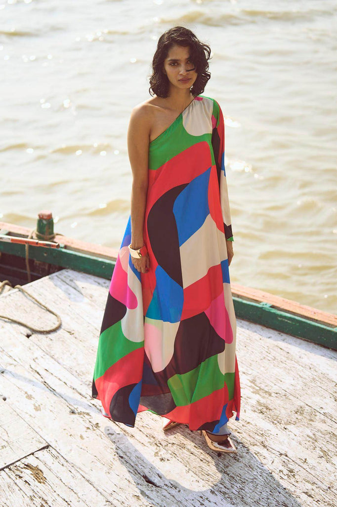 ABSTRACT SINGLE SLEEVE GOWN - dash and dot dash and dot