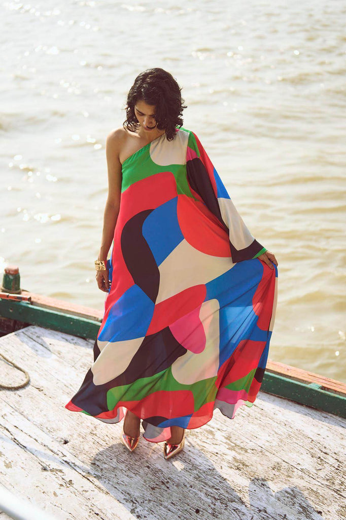 ABSTRACT SINGLE SLEEVE GOWN - dash and dot dash and dot