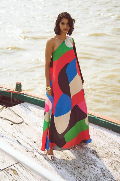 ABSTRACT SINGLE SLEEVE GOWN - dash and dot