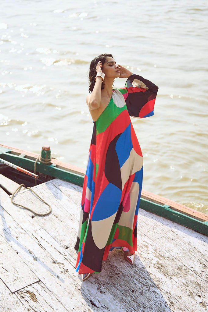 ABSTRACT SINGLE SLEEVE GOWN - dash and dot dash and dot