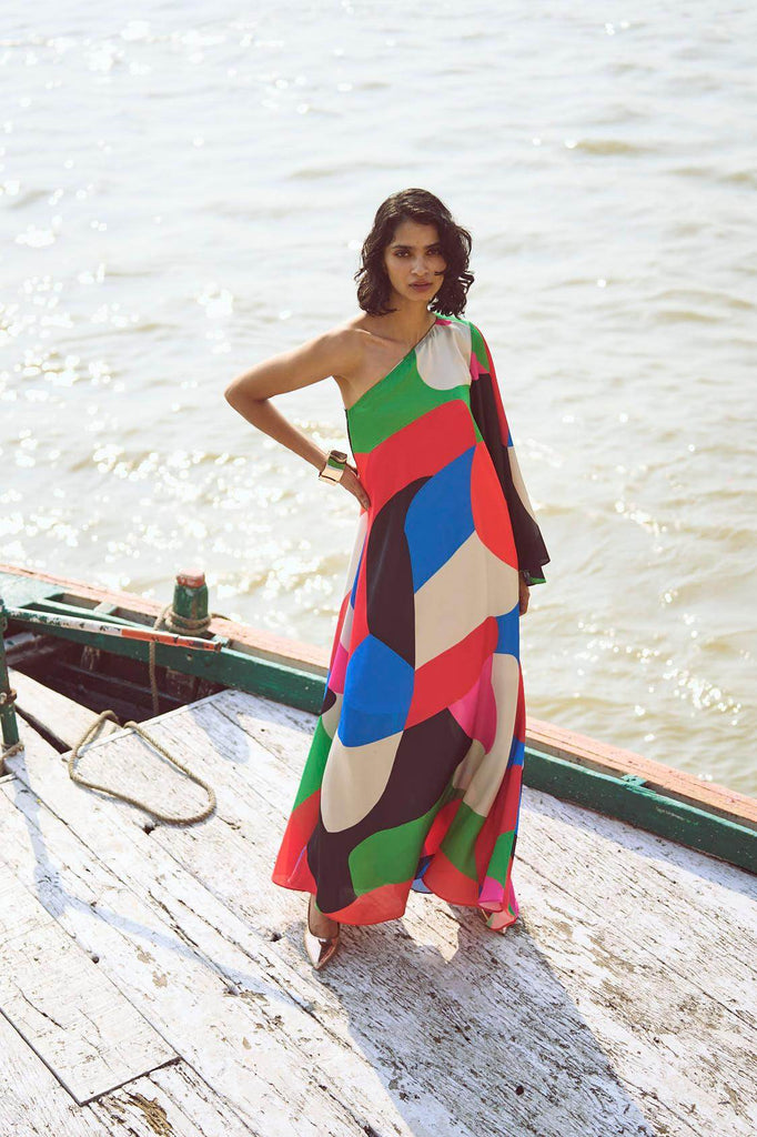 ABSTRACT SINGLE SLEEVE GOWN - dash and dot dash and dot