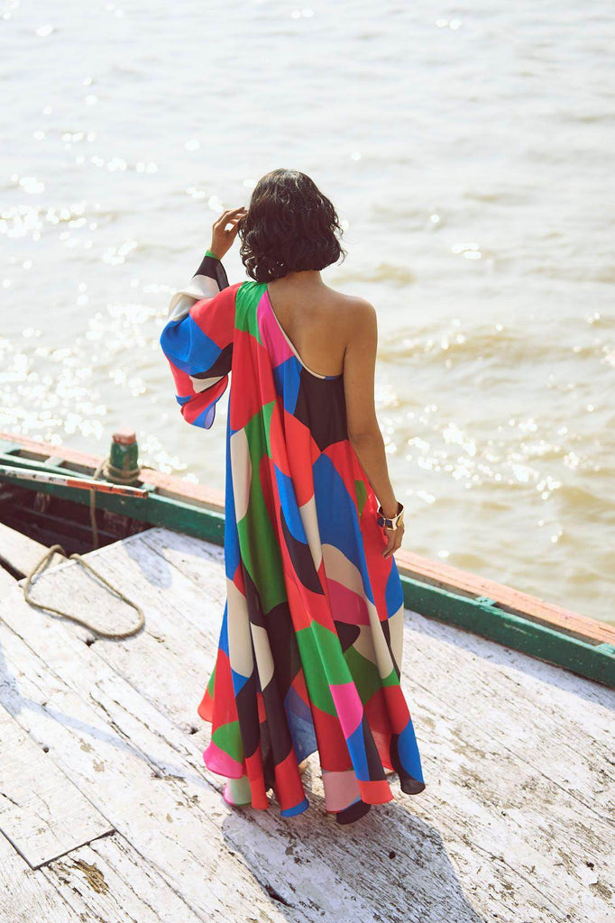 ABSTRACT SINGLE SLEEVE GOWN - dash and dot dash and dot