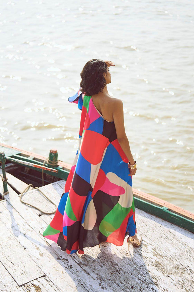 ABSTRACT SINGLE SLEEVE GOWN - dash and dot dash and dot