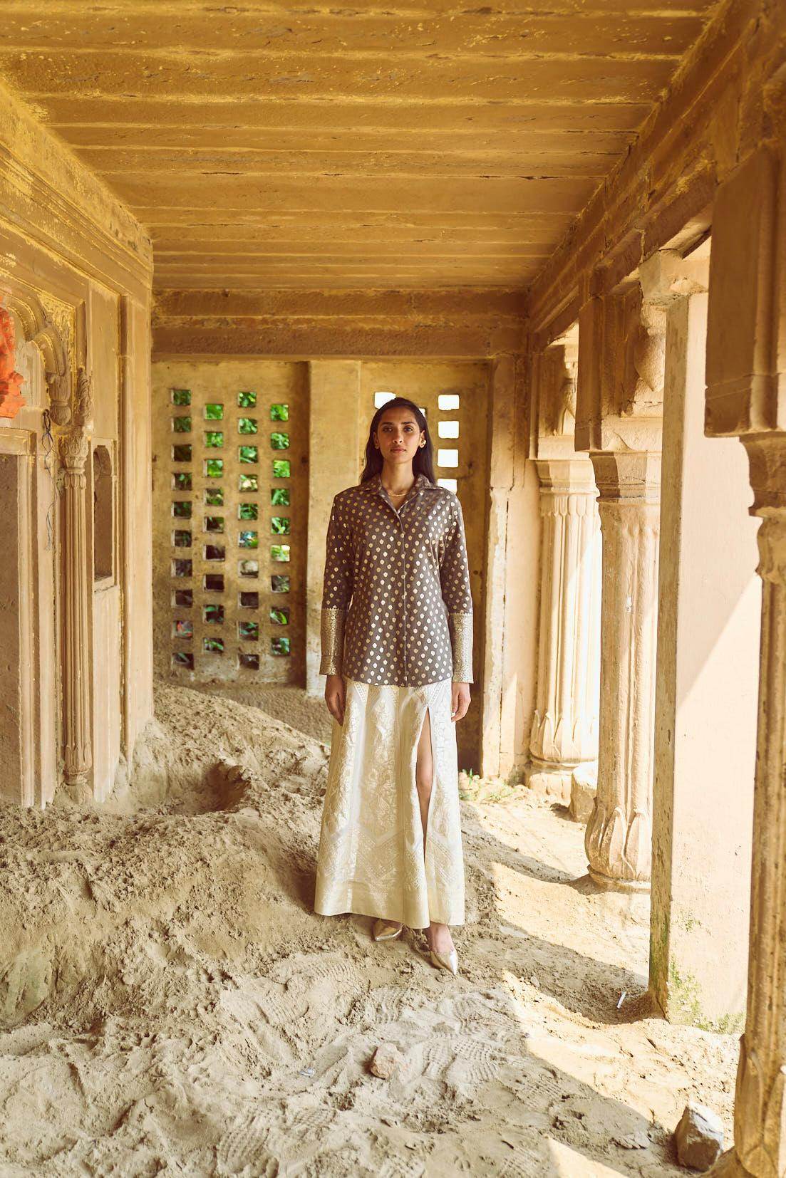 BROCADE SHIRT AND MAXI SKIRT SET - dash and dot