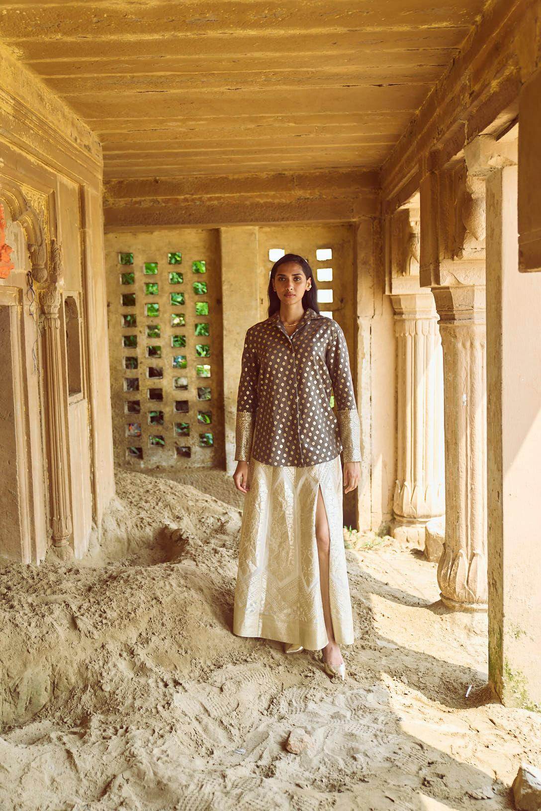 BROCADE SHIRT AND MAXI SKIRT SET - dash and dot