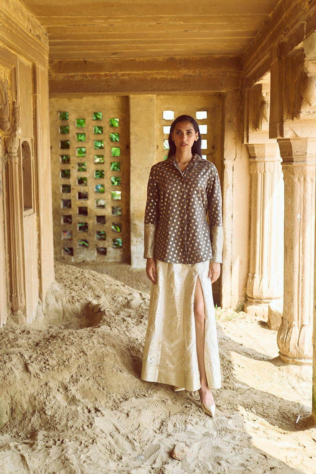 BROCADE SHIRT AND MAXI SKIRT SET - dash and dot