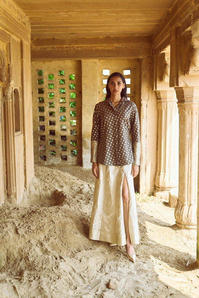 BROCADE SHIRT AND MAXI SKIRT SET - dash and dot dash and dot