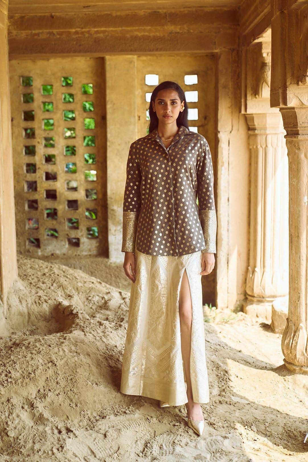 BROCADE SHIRT AND MAXI SKIRT SET - dash and dot