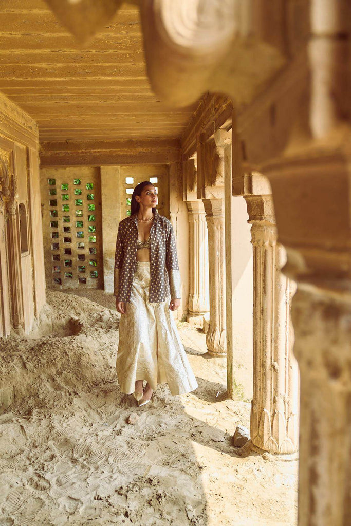 BROCADE SHIRT, BRALETTE AND MAXI-SKIRT SET - dash and dot dash and dot