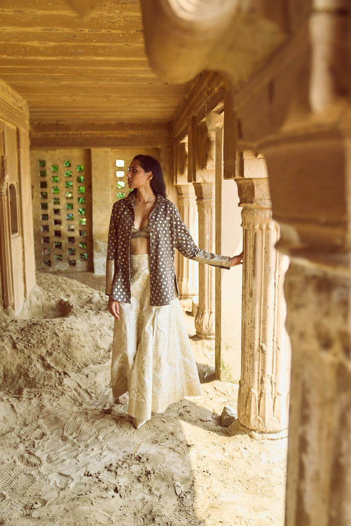 BROCADE SHIRT, BRALETTE AND MAXI-SKIRT SET - dash and dot dash and dot