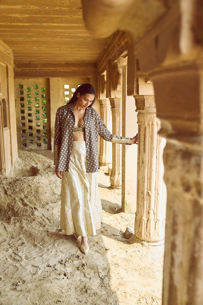 BROCADE SHIRT, BRALETTE AND MAXI-SKIRT SET - dash and dot dash and dot