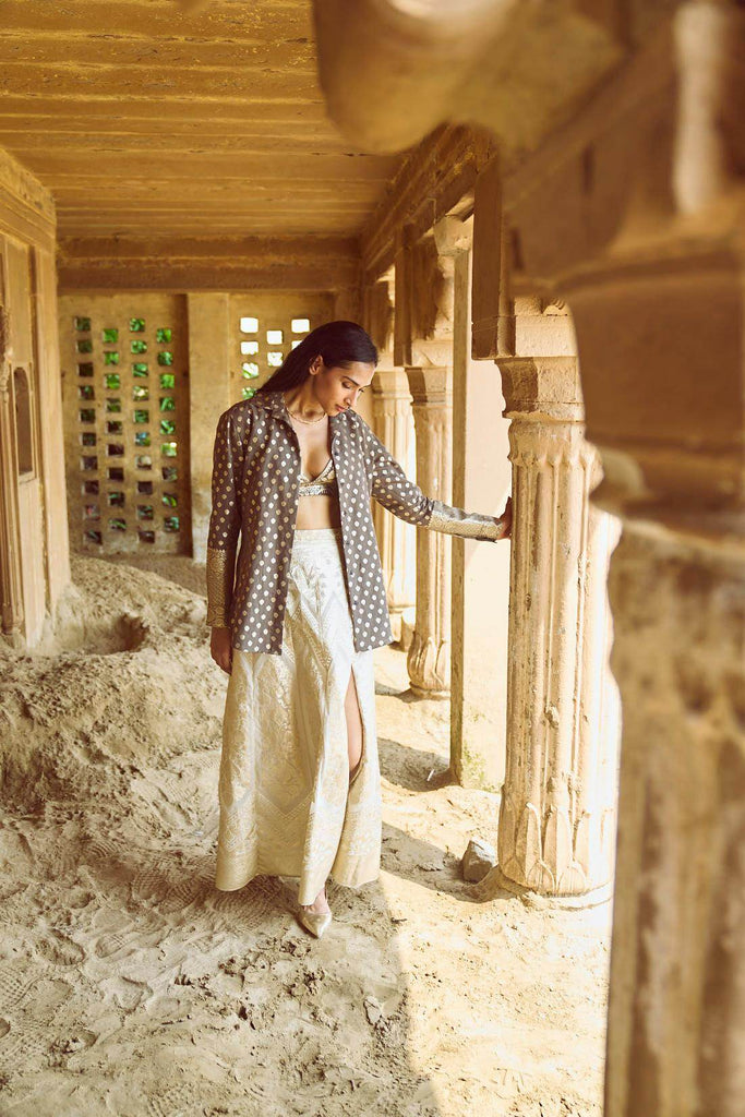 BROCADE SHIRT, BRALETTE AND MAXI-SKIRT SET - dash and dot dash and dot