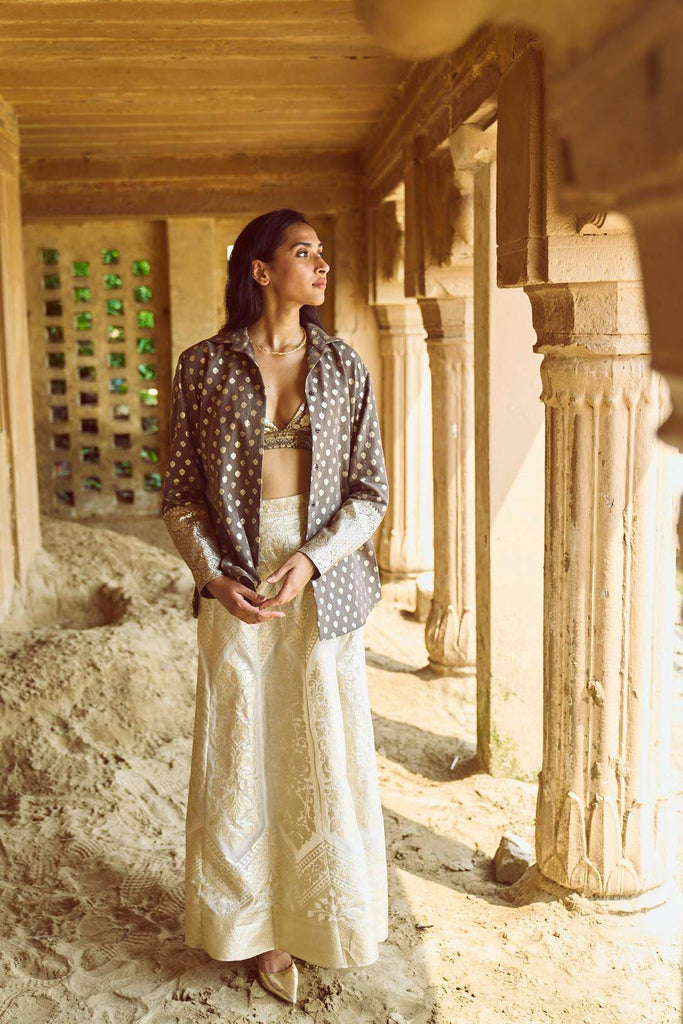 BROCADE SHIRT, BRALETTE AND MAXI-SKIRT SET - dash and dot dash and dot