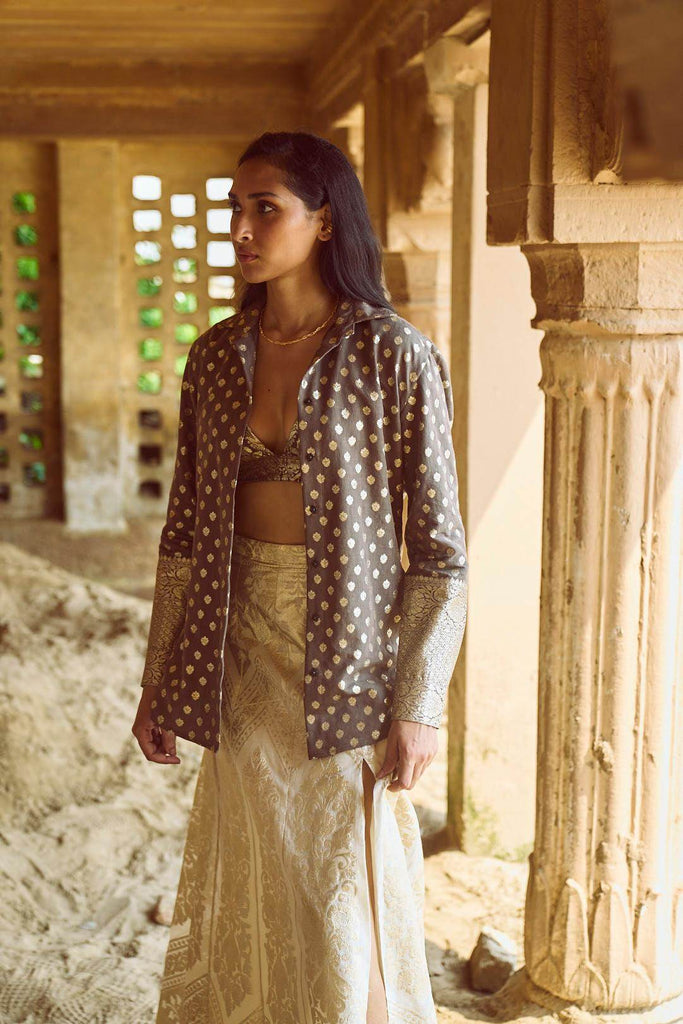 BROCADE SHIRT, BRALETTE AND MAXI-SKIRT SET - dash and dot dash and dot