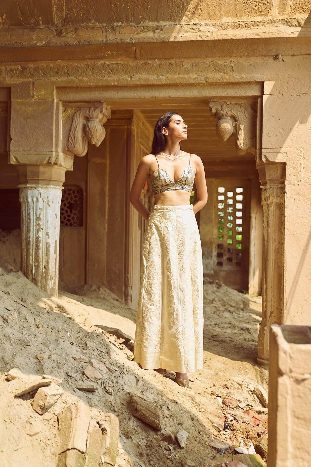 BROCADE BRALETTE AND MAXI SKIRT SET - dash and dot