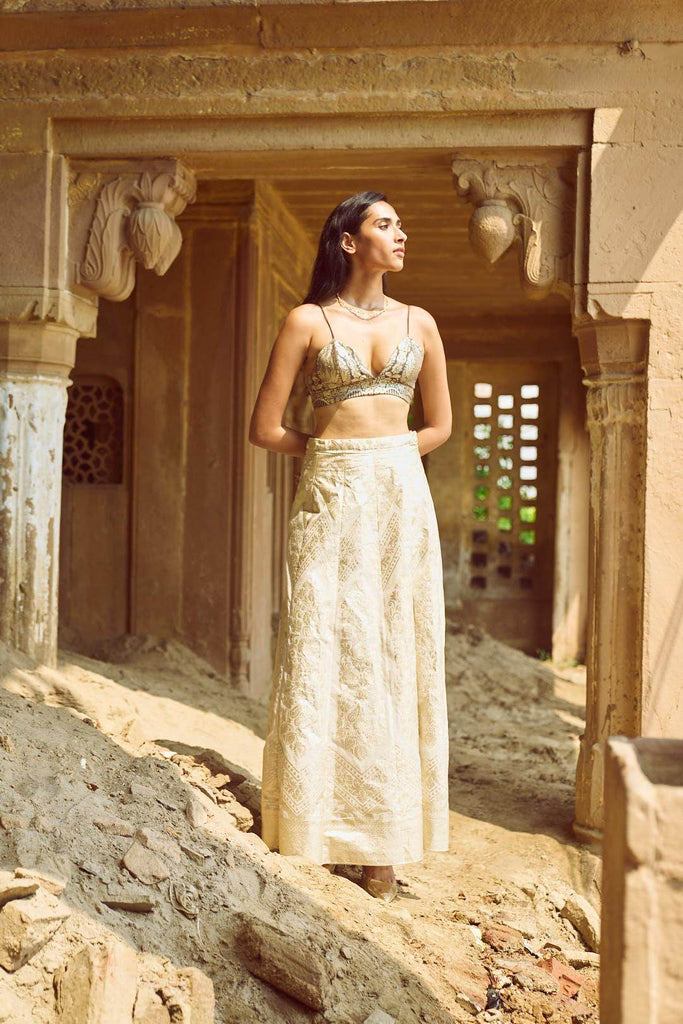 BROCADE SHIRT, BRALETTE AND MAXI-SKIRT SET - dash and dot dash and dot