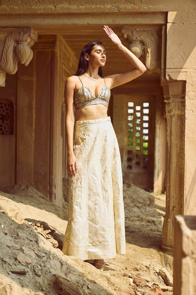 BROCADE BRALETTE AND MAXI SKIRT SET - dash and dot