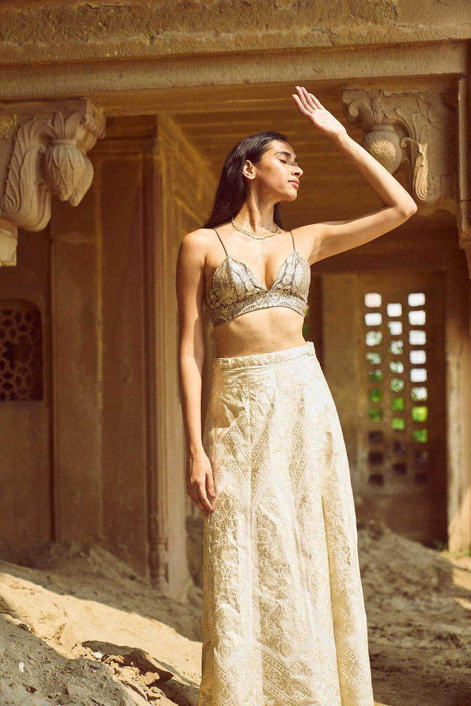 BROCADE SHIRT, BRALETTE AND MAXI-SKIRT SET - dash and dot dash and dot