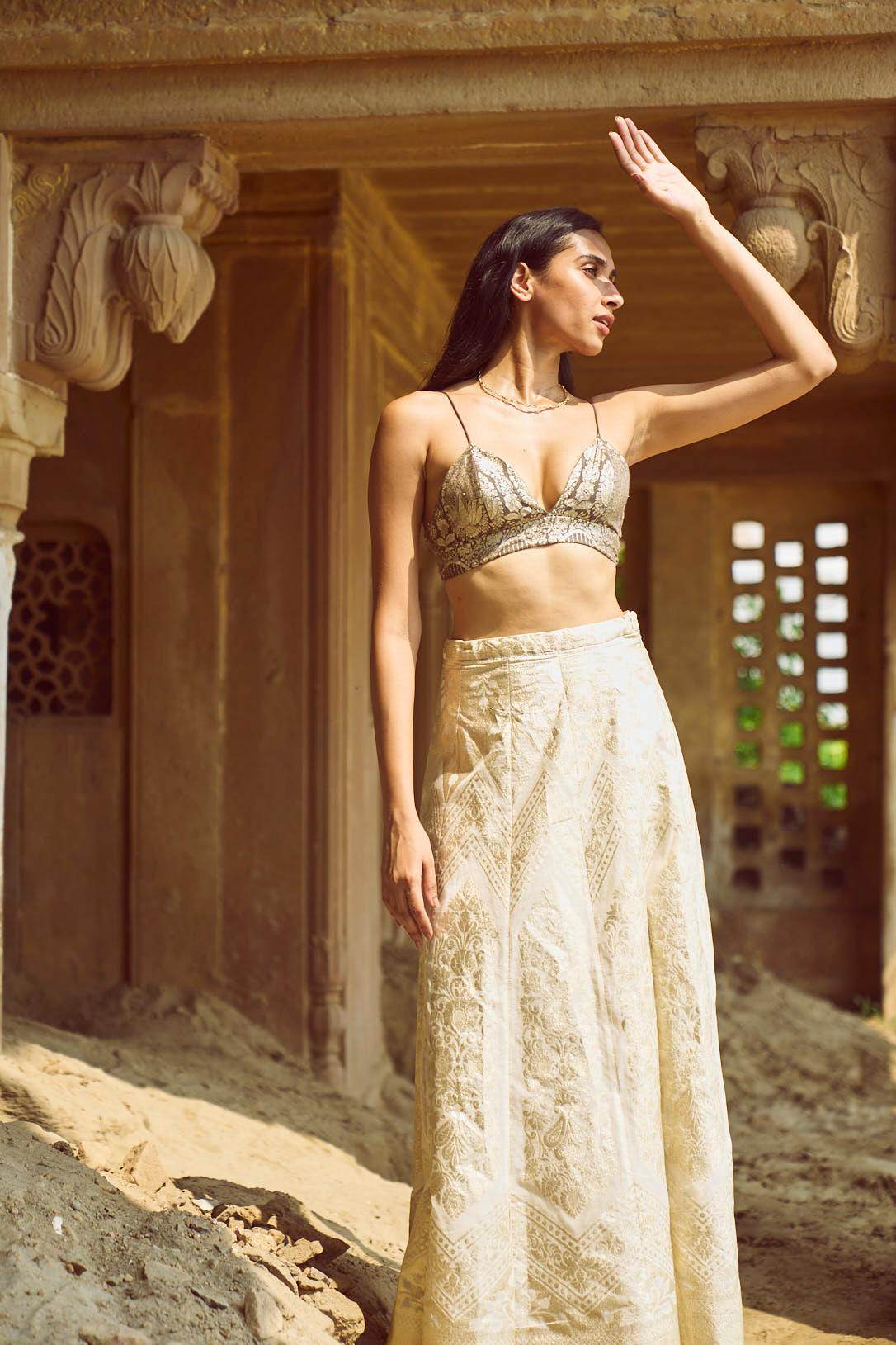 BROCADE BRALETTE AND MAXI SKIRT SET - dash and dot