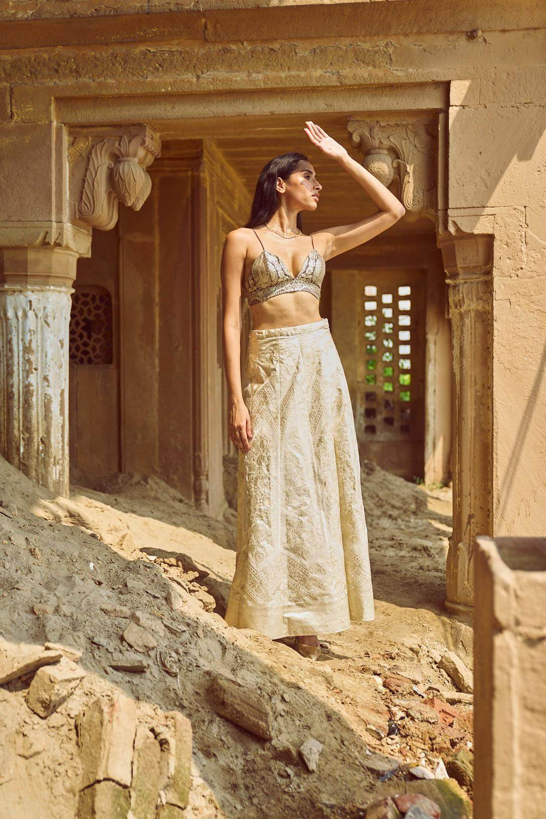 BROCADE BRALETTE AND MAXI SKIRT SET - dash and dot