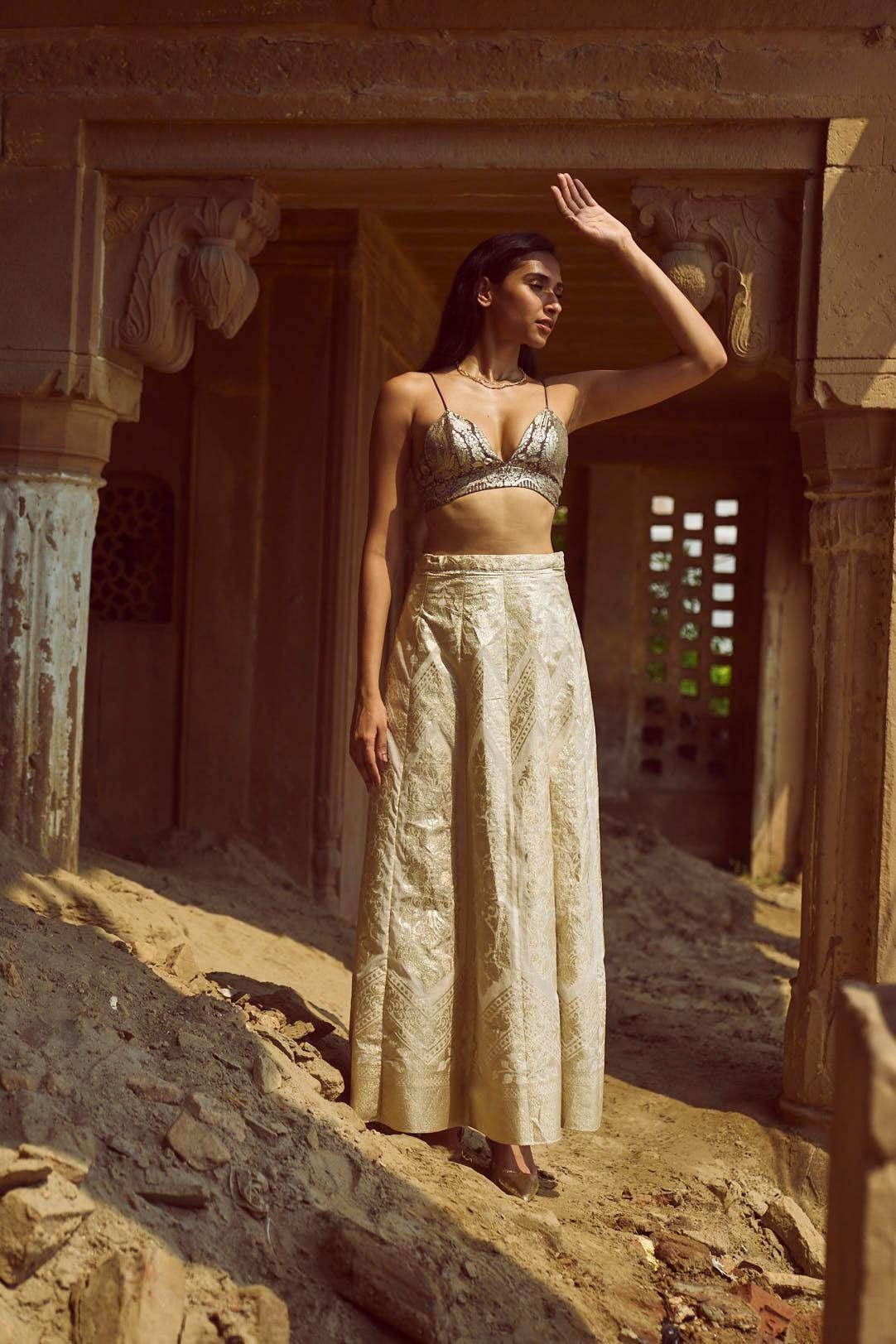 BROCADE BRALETTE AND MAXI SKIRT SET - dash and dot