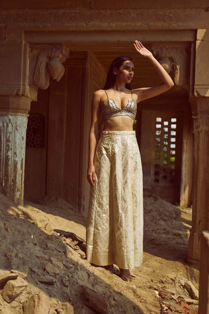 BROCADE SHIRT, BRALETTE AND MAXI-SKIRT SET - dash and dot dash and dot