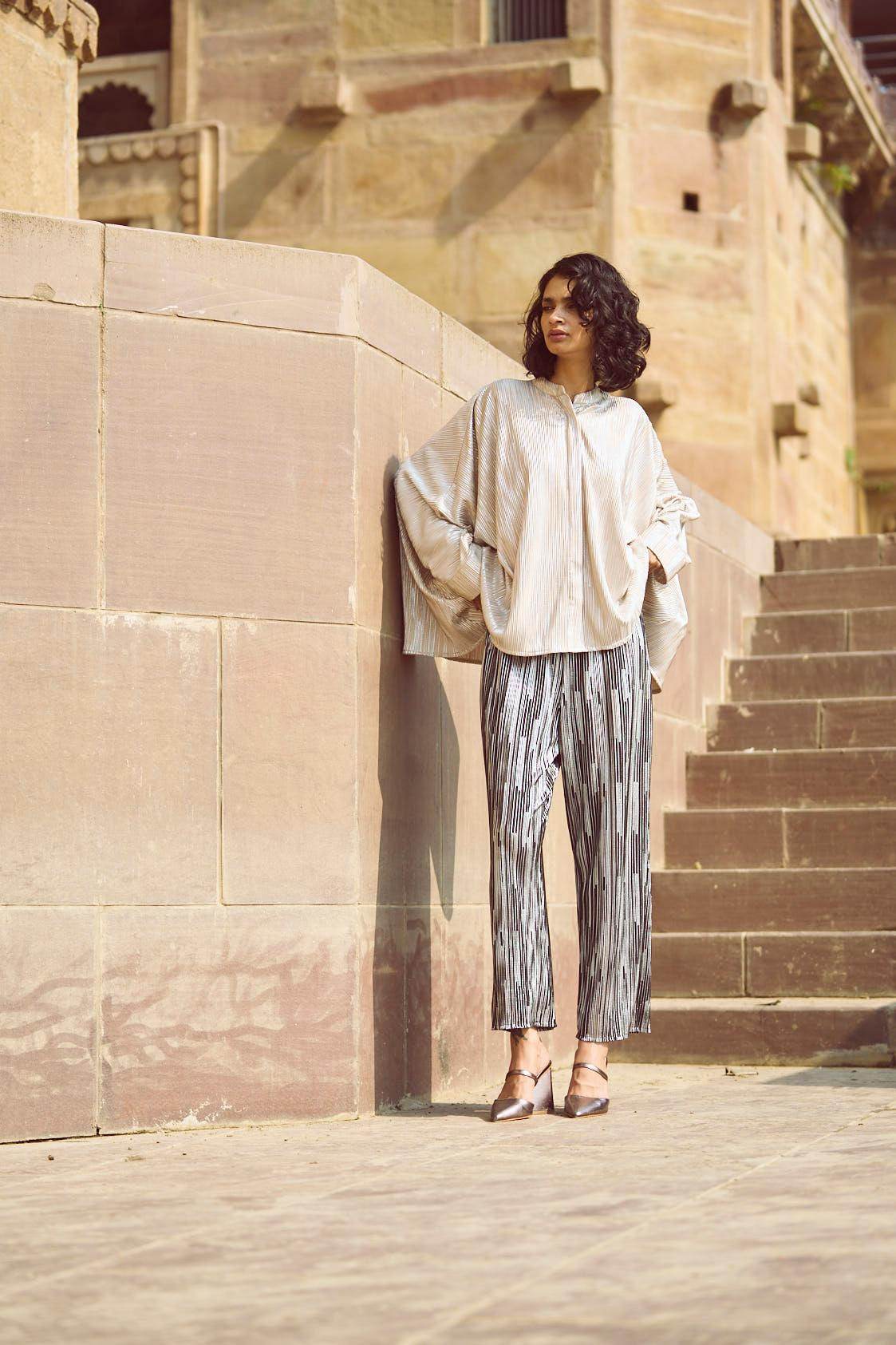 FOIL PLEATED PANT - dash and dot