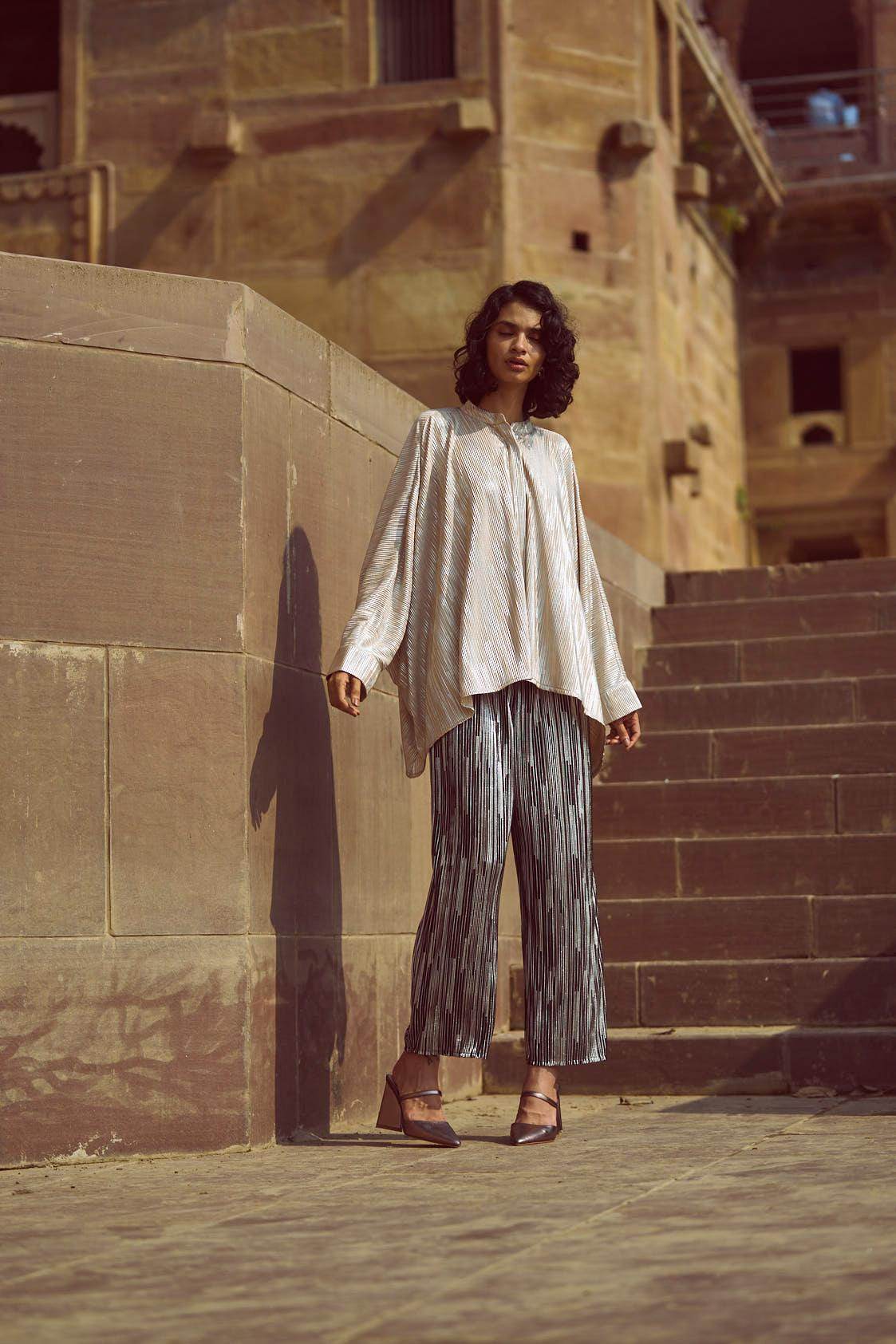 FOIL PLEATED PANT - dash and dot